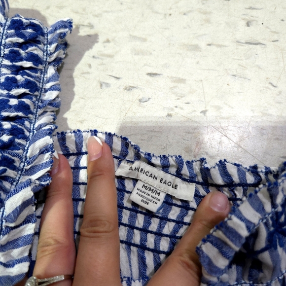 American Eagle | Blue and White Striped Cottagecore Dress - Picture 7 of 9